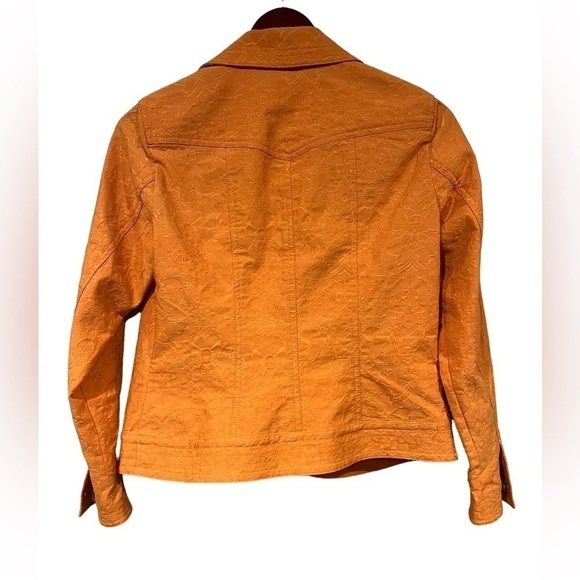 Womens Petite 4 Coldwater Creek Orange Embroidered Jacket Top Button Down - Picture 6 of 7